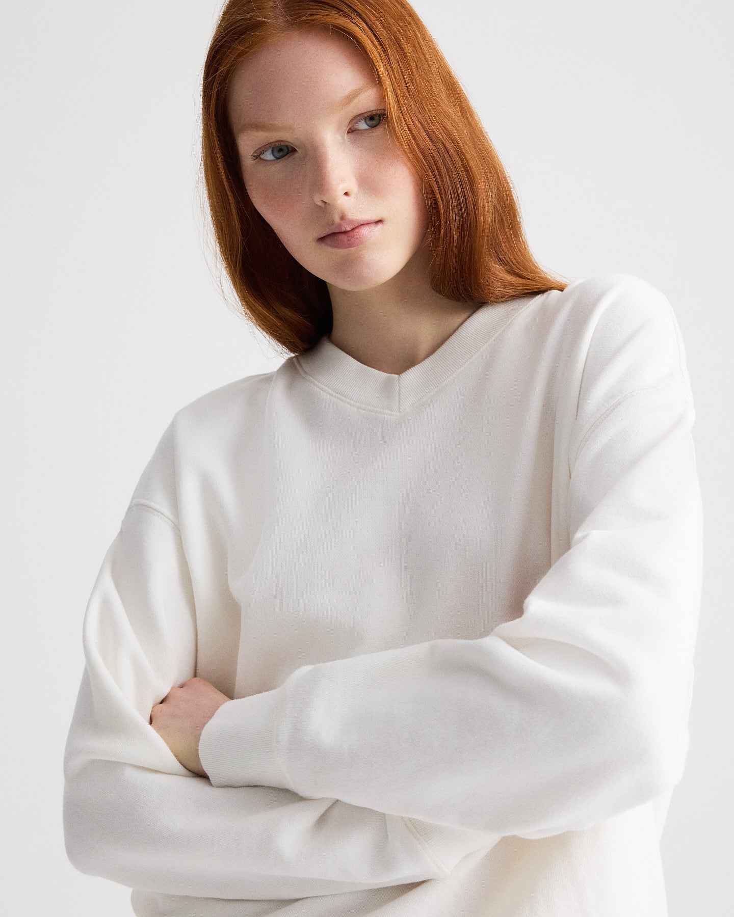 TWP White Relaxed V Neck Sweatshirt in Lightweight Sweatshirt view 3