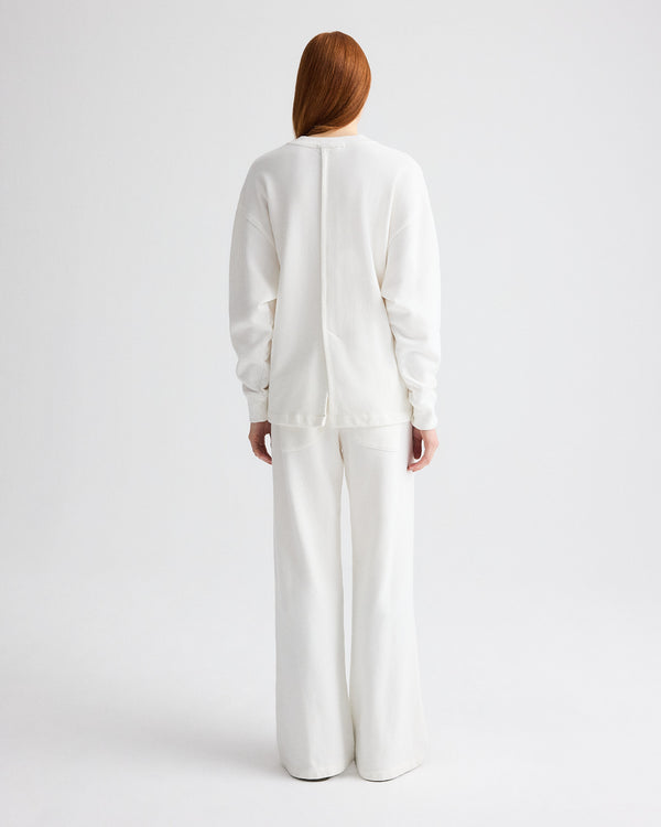 TWP White Relaxed V Neck Sweatshirt in Lightweight Sweatshirt view 5