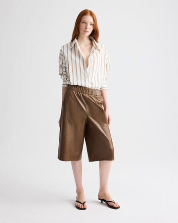 TWP Tobacco Leather Pull on Cropped Pant in Paper Leather view 3