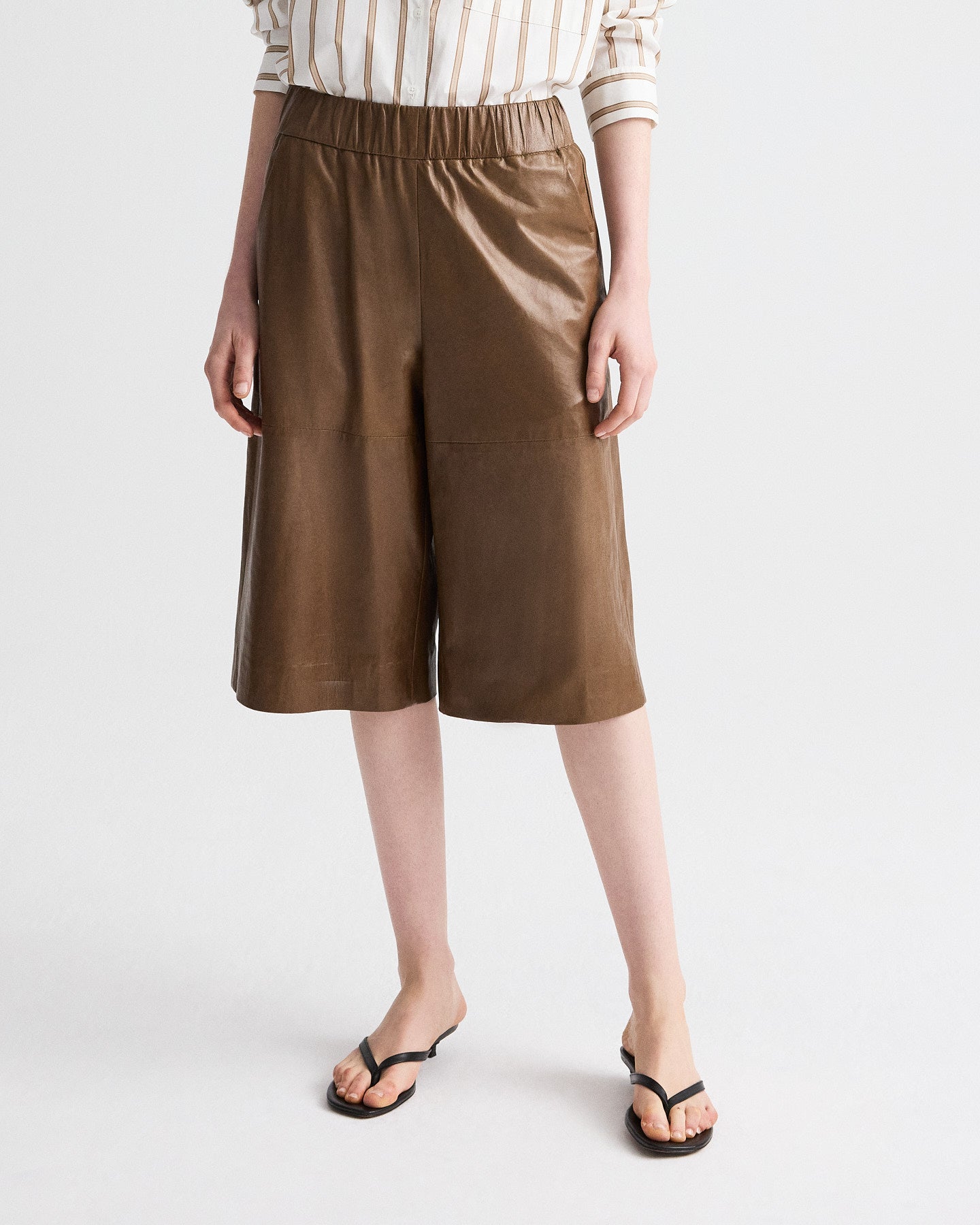 TWP Tobacco Leather Pull on Cropped Pant in Paper Leather view 2