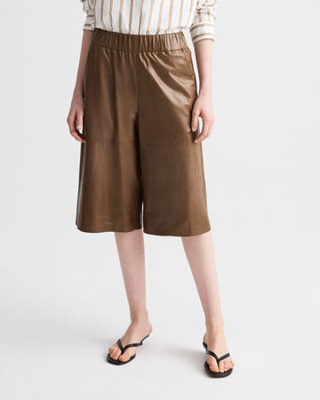 TWP Tobacco Leather Pull on Cropped Pant in Paper Leather view 2