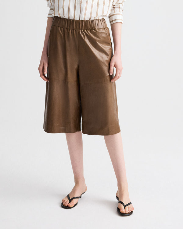 TWP Tobacco Leather Pull on Cropped Pant in Paper Leather view 2