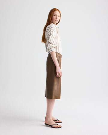 TWP Tobacco Leather Pull on Cropped Pant in Paper Leather view 4