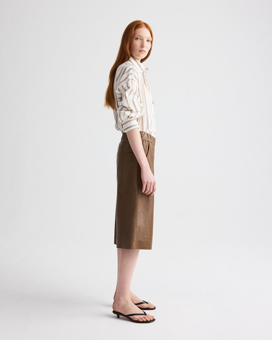 TWP Tobacco Leather Pull on Cropped Pant in Paper Leather view 4