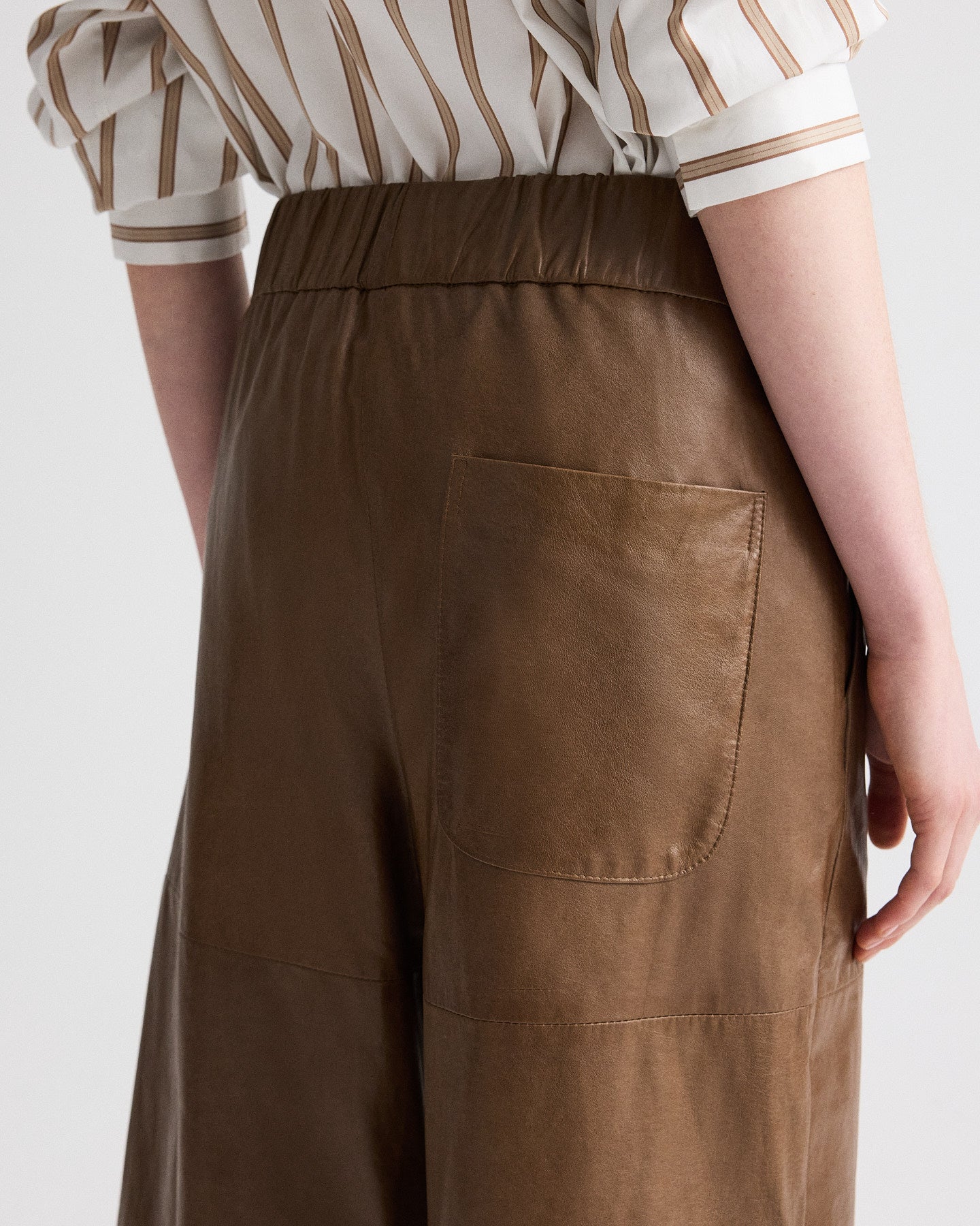 TWP Tobacco Leather Pull on Cropped Pant in Paper Leather view 5