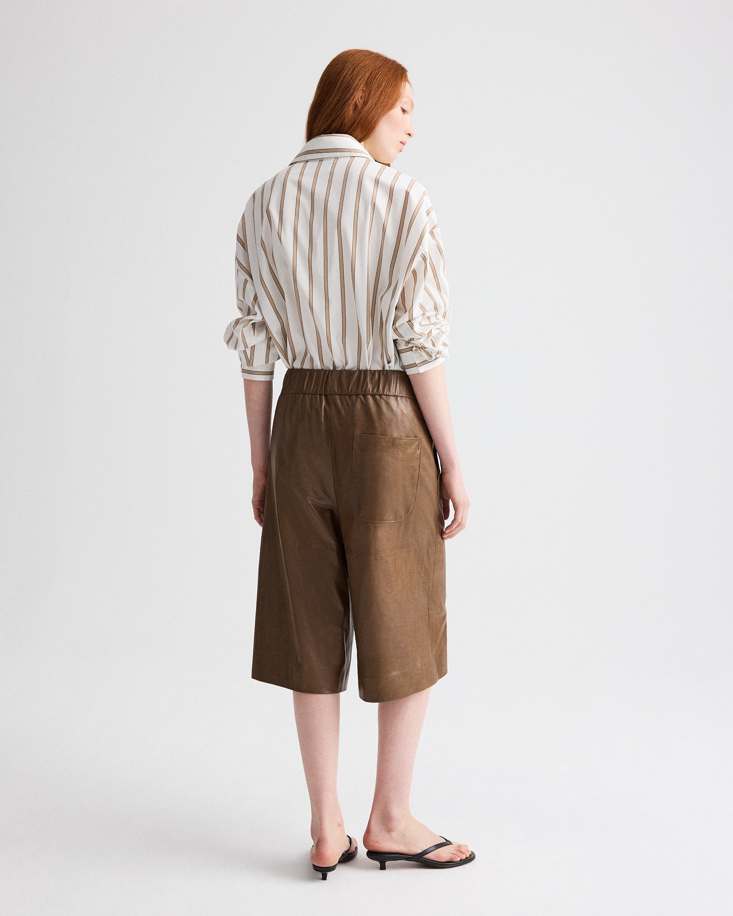 TWP Tobacco Leather Pull on Cropped Pant in Paper Leather view 6