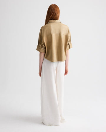 TWP British khaki My Newest Mistake Shirt in Paper Leather view 5