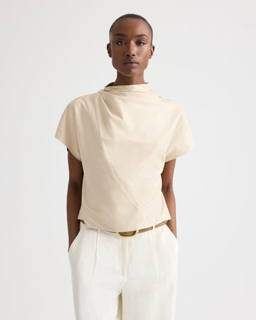Mock Neck Tee in Paper Leather