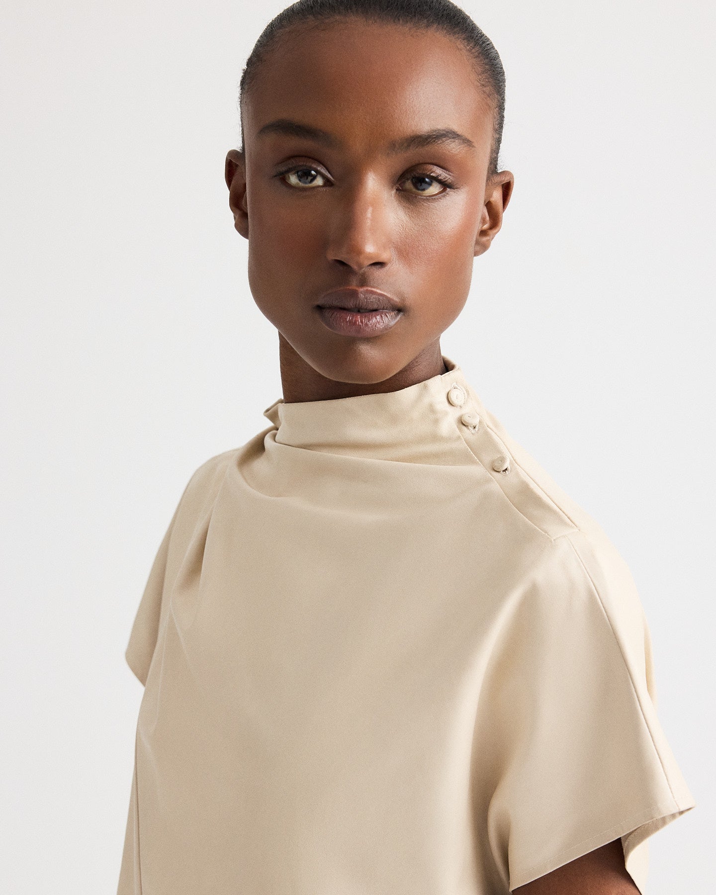 TWP Creme brulee Mock Neck Tee in Paper Leather view 2