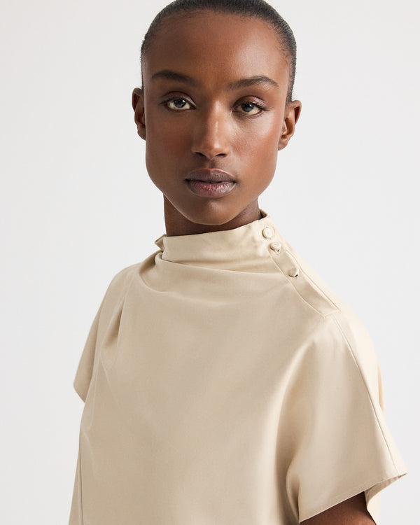 TWP Creme brulee Mock Neck Tee in Paper Leather view 2