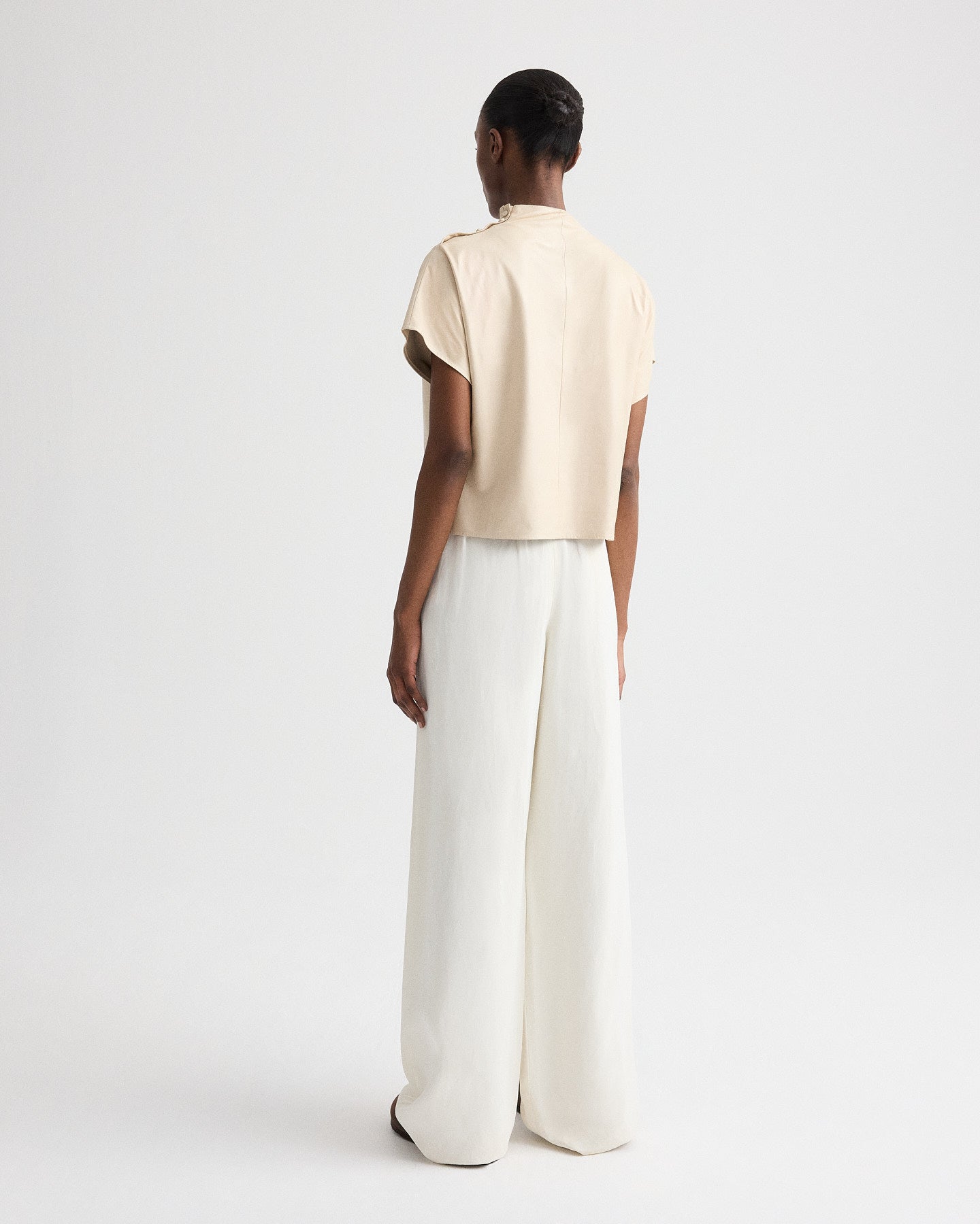 TWP Creme brulee Mock Neck Tee in Paper Leather view 5