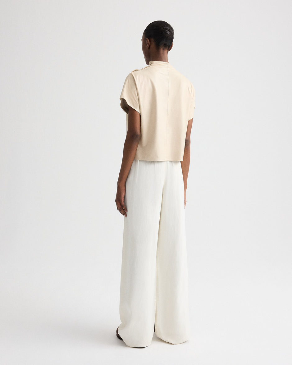 TWP Creme brulee Mock Neck Tee in Paper Leather view 5