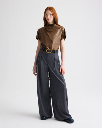 TWP Tobacco Mock Neck Tee in Paper Leather view 4