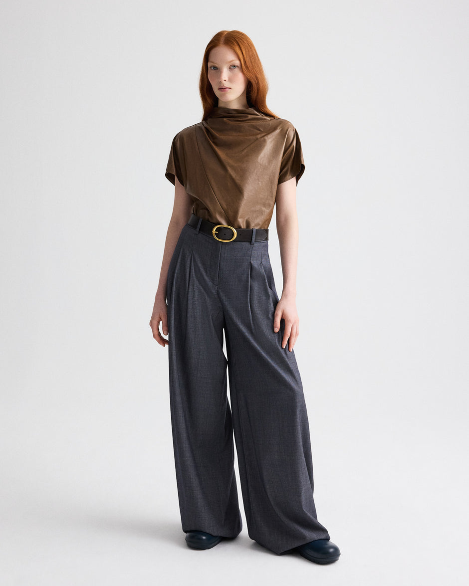 TWP Tobacco Mock Neck Tee in Paper Leather view 4