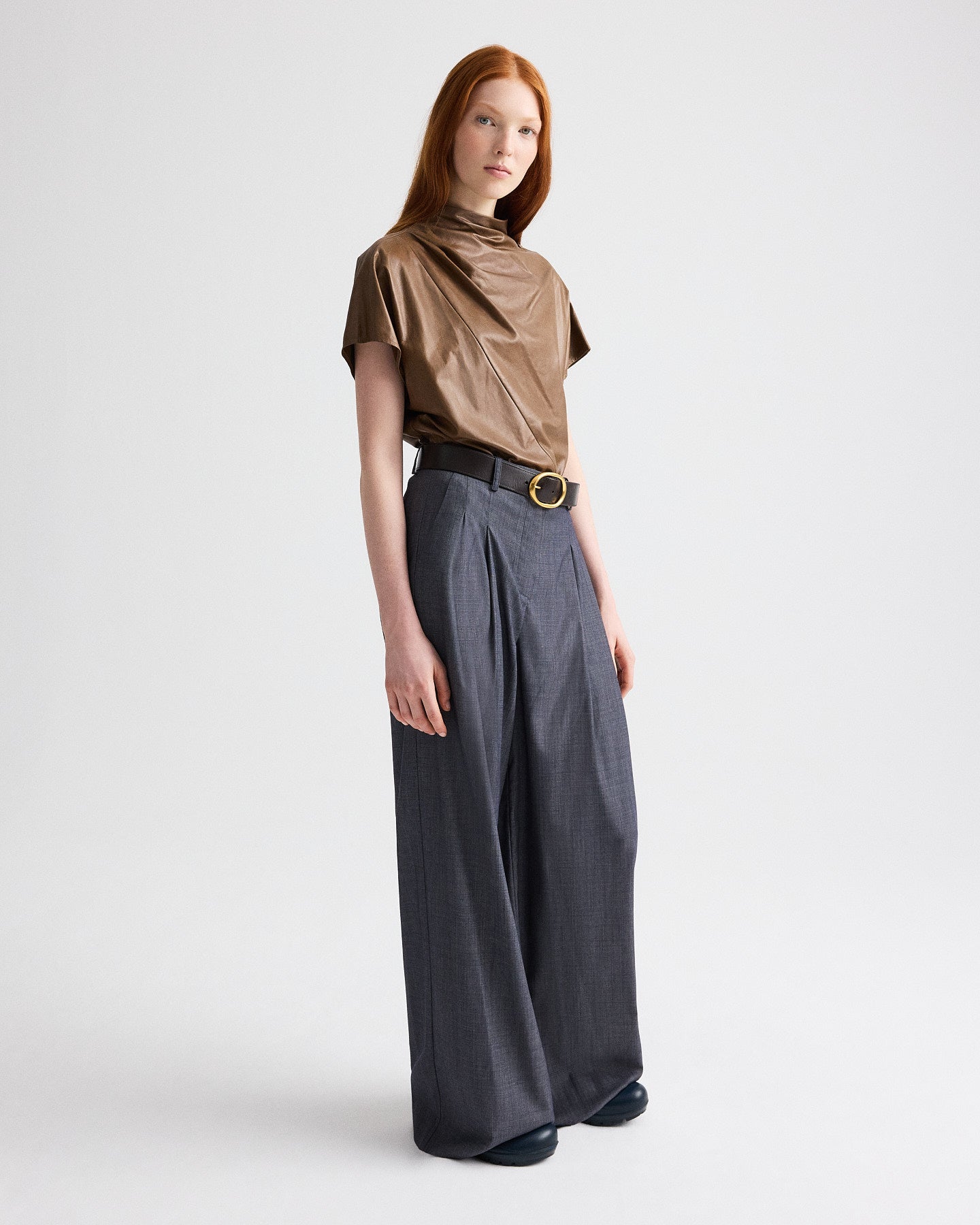 TWP Tobacco Mock Neck Tee in Paper Leather view 3