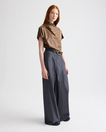 TWP Tobacco Mock Neck Tee in Paper Leather view 3