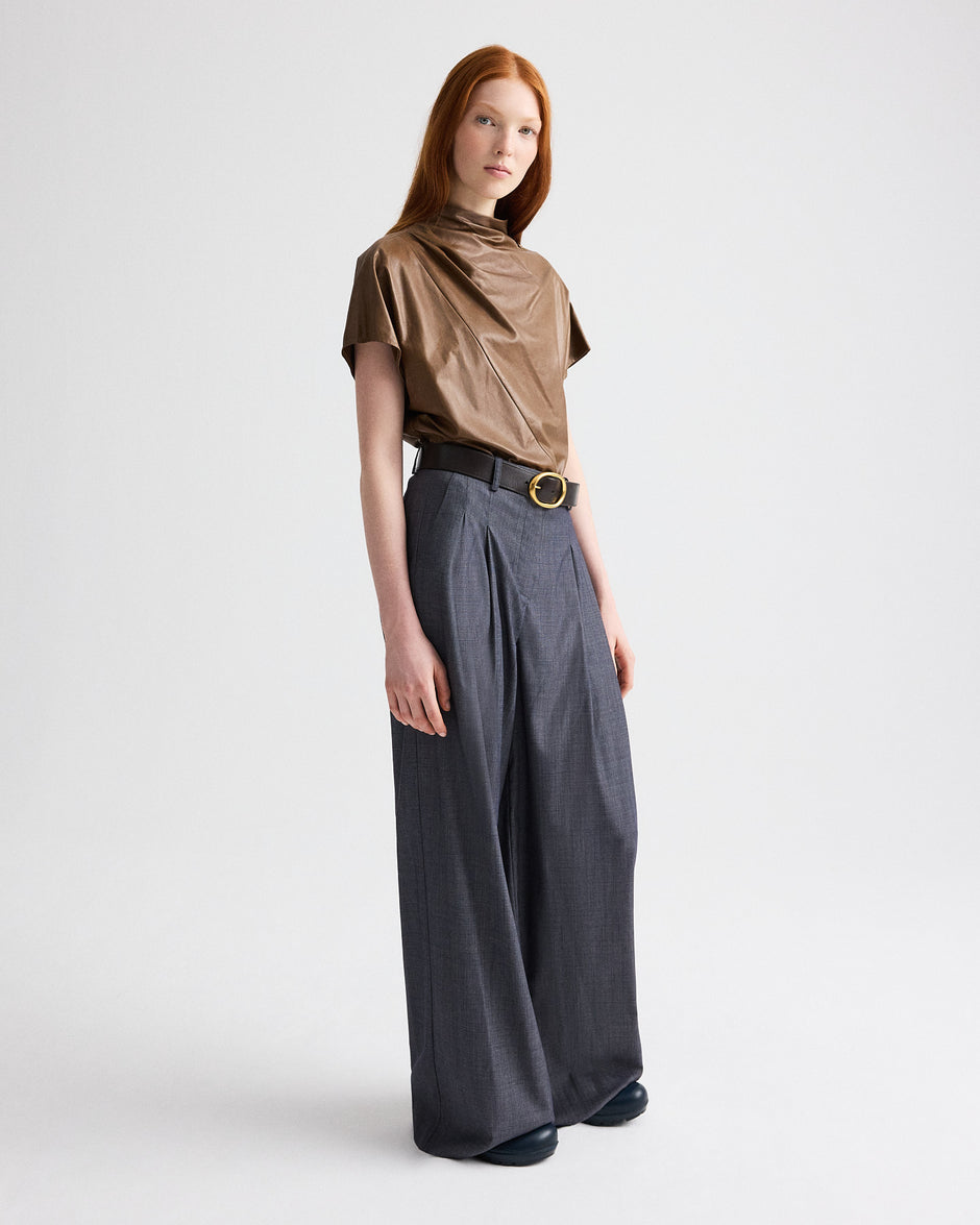 TWP Tobacco Mock Neck Tee in Paper Leather view 3