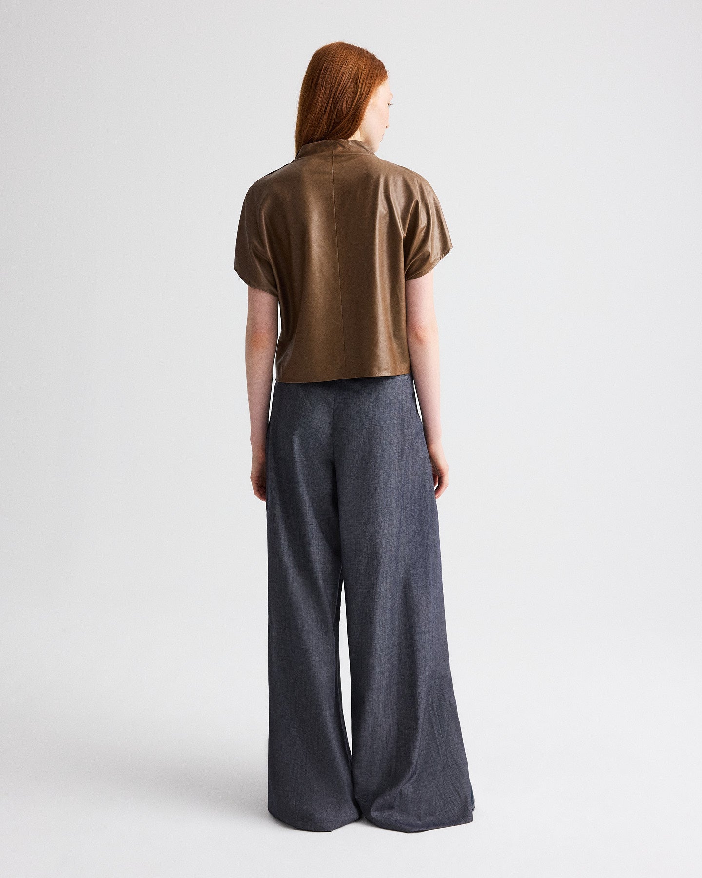 TWP Tobacco Mock Neck Tee in Paper Leather view 5