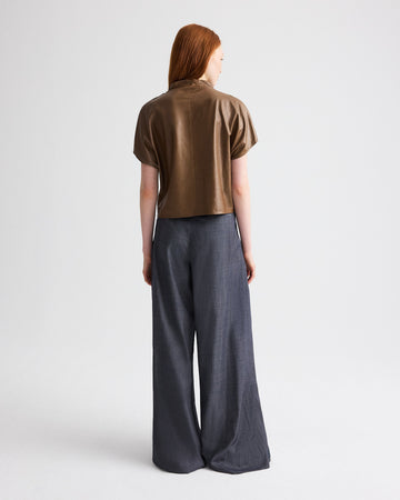 TWP Tobacco Mock Neck Tee in Paper Leather view 5