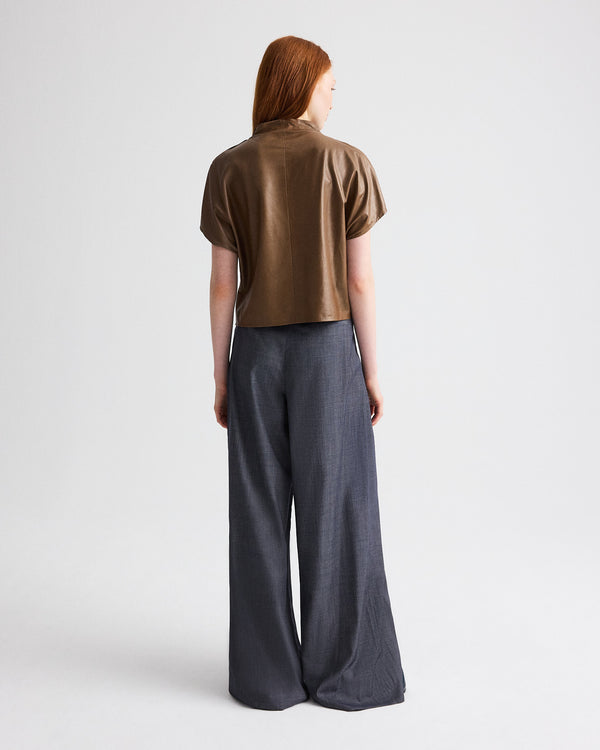 TWP Tobacco Mock Neck Tee in Paper Leather view 5