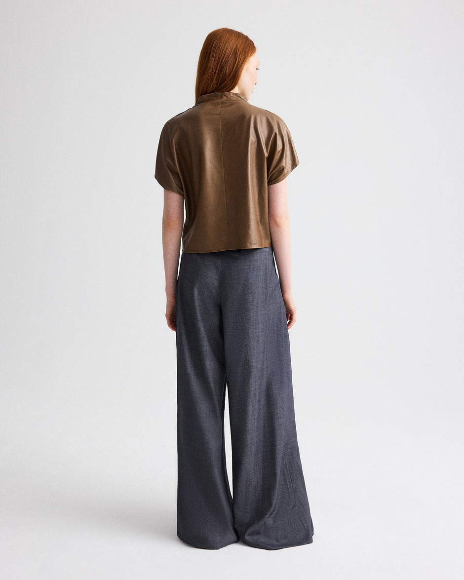 TWP Tobacco Mock Neck Tee in Paper Leather view 5