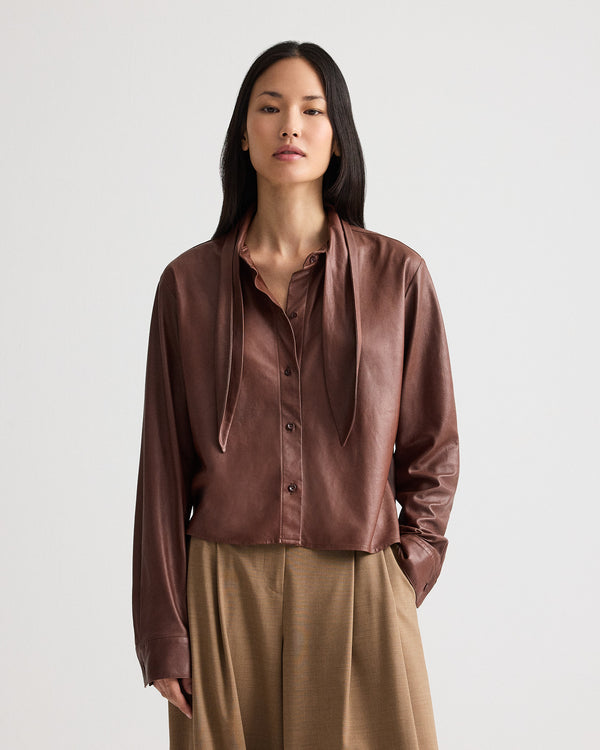 TWP Cigar Shirt with Tie insert in Paper Leather view 3