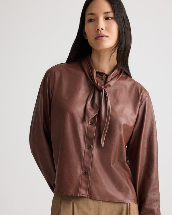 TWP Cigar Shirt with Tie insert in Paper Leather view 1