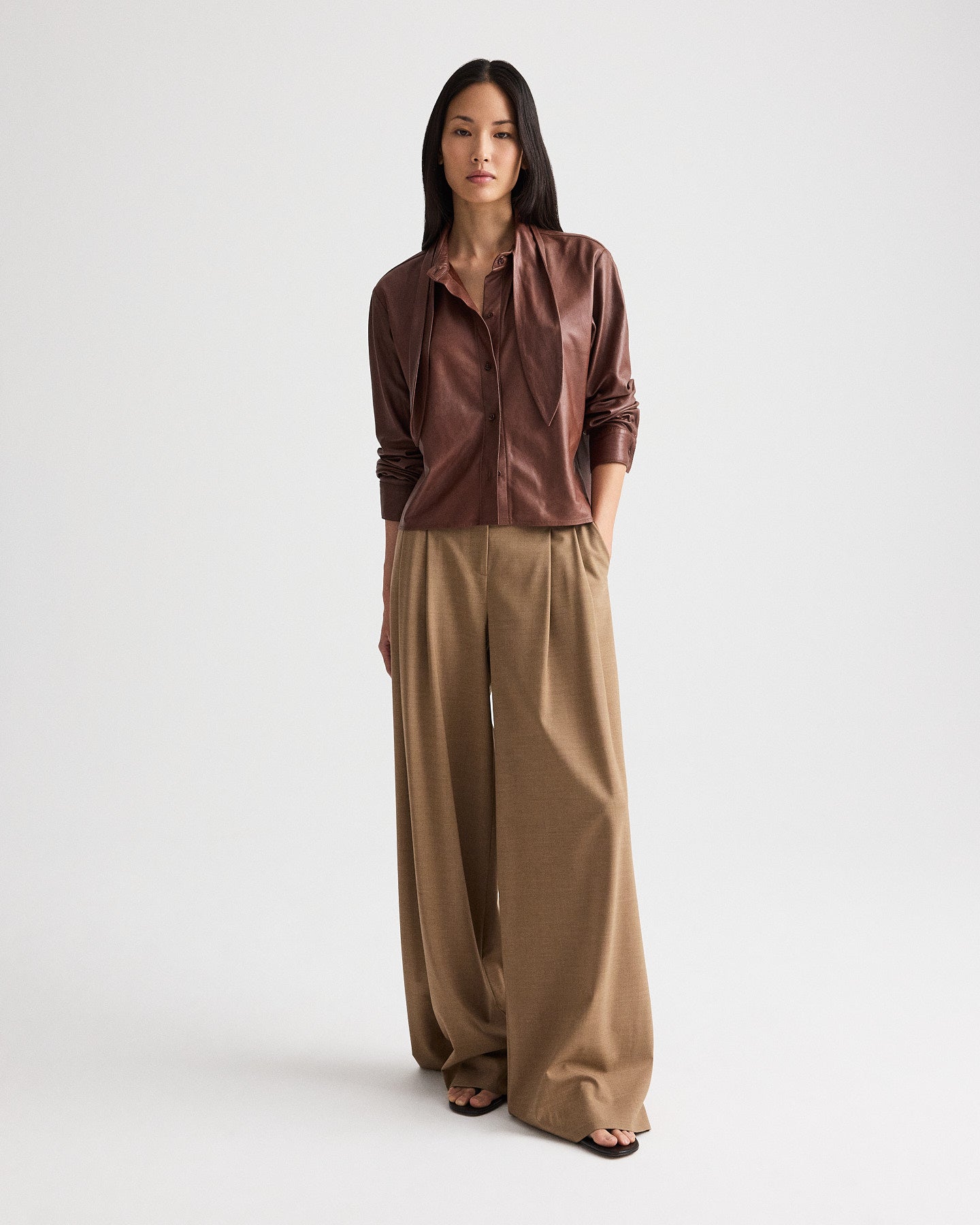 TWP Cigar Shirt with Tie insert in Paper Leather view 4