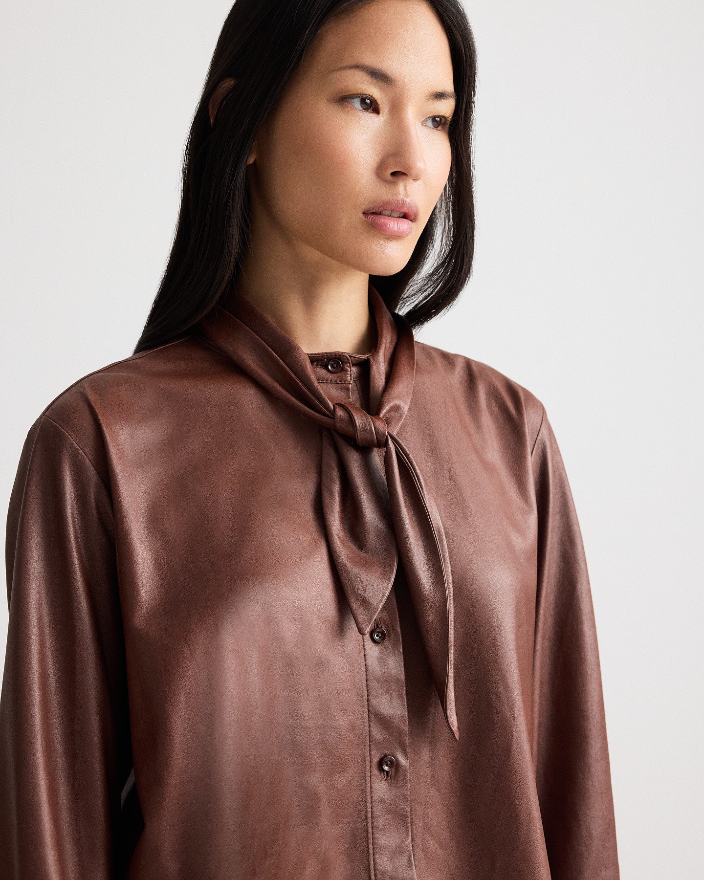 TWP Cigar Shirt with Tie insert in Paper Leather view 2