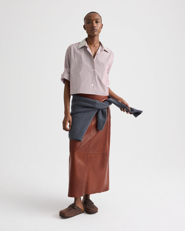 TWP Root beer A Line Skirt with Seams in Glove Leather view 1