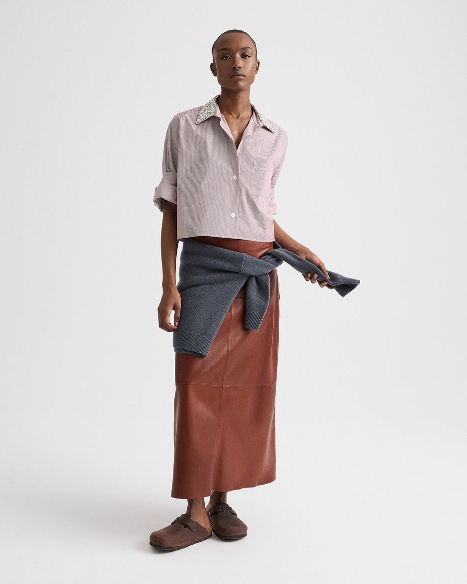 TWP Root beer A Line Skirt with Seams in Glove Leather view 1