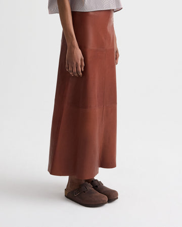 TWP Root beer A Line Skirt with Seams in Glove Leather view 3