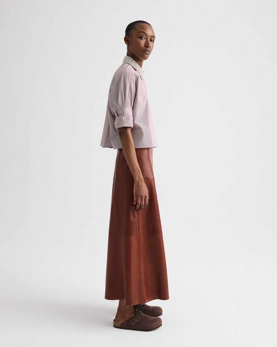 TWP Root beer A Line Skirt with Seams in Glove Leather view 4