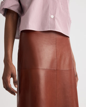 TWP Root beer A Line Skirt with Seams in Glove Leather view 2