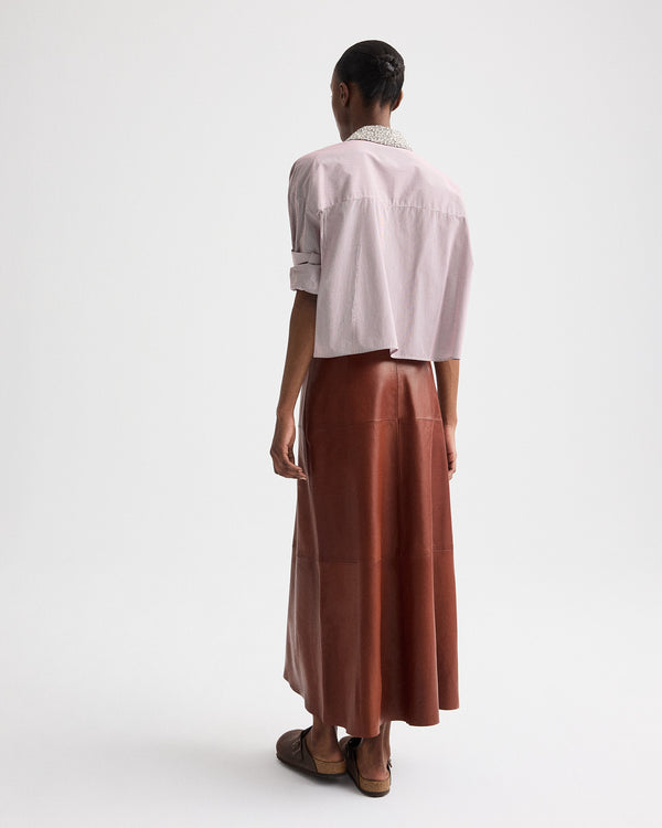 TWP Root beer A Line Skirt with Seams in Glove Leather view 5