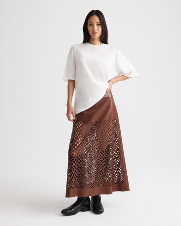 TWP Cigar The A-Line Skirt with Laser Cut in Bruins Leather view 4