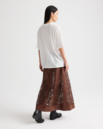 TWP Cigar The A-Line Skirt with Laser Cut in Bruins Leather view 5