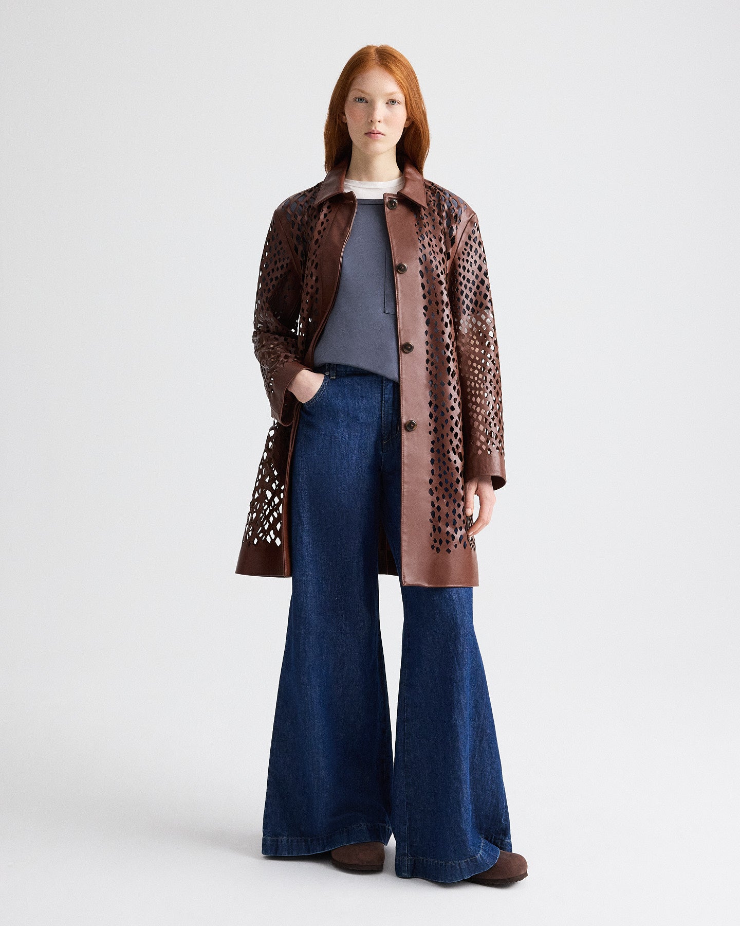 Cigar Edinburgh Laser Cut Coat in Bruins Leather | TWP Cigar Edinburgh Laser Cut Coat in Bruins Leather | TWP