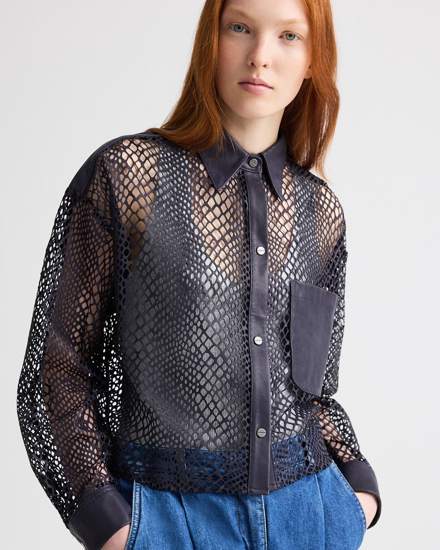 TWP Night sky Little Big Joe Shirt in Laser Cut Snake Leather view 1