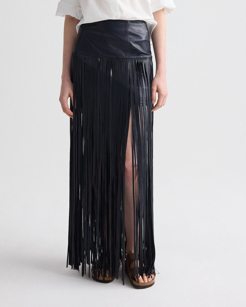 TWP Midnight Tangled Up + Blue Skirt in Leather view 3