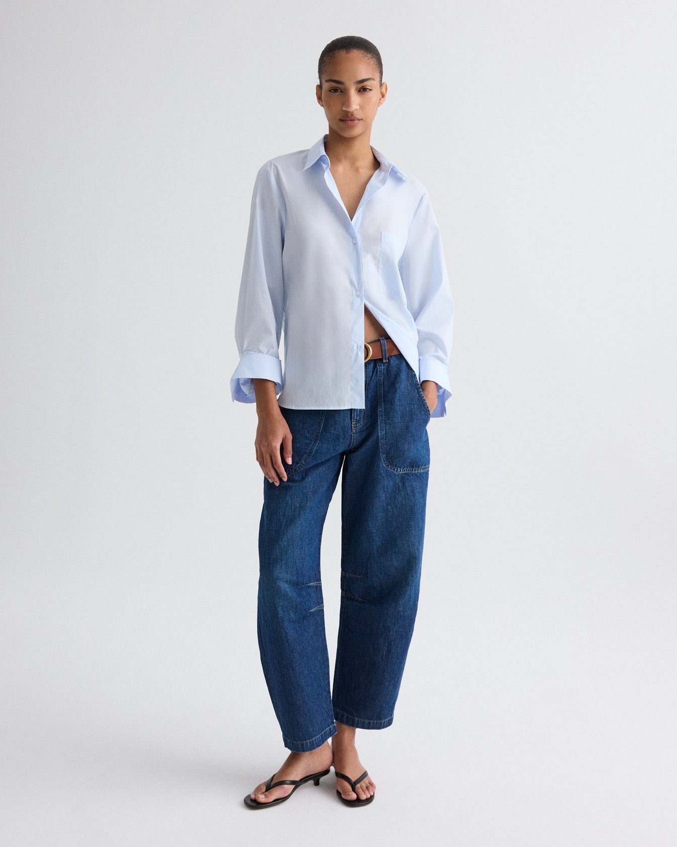 TWP Dark wash Jetties Beach Pant in Linen Cotton Denim view 2