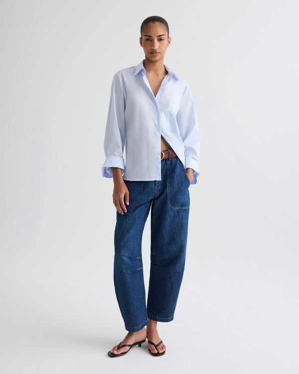 TWP Dark wash Jetties Beach Pant in Linen Cotton Denim view 2