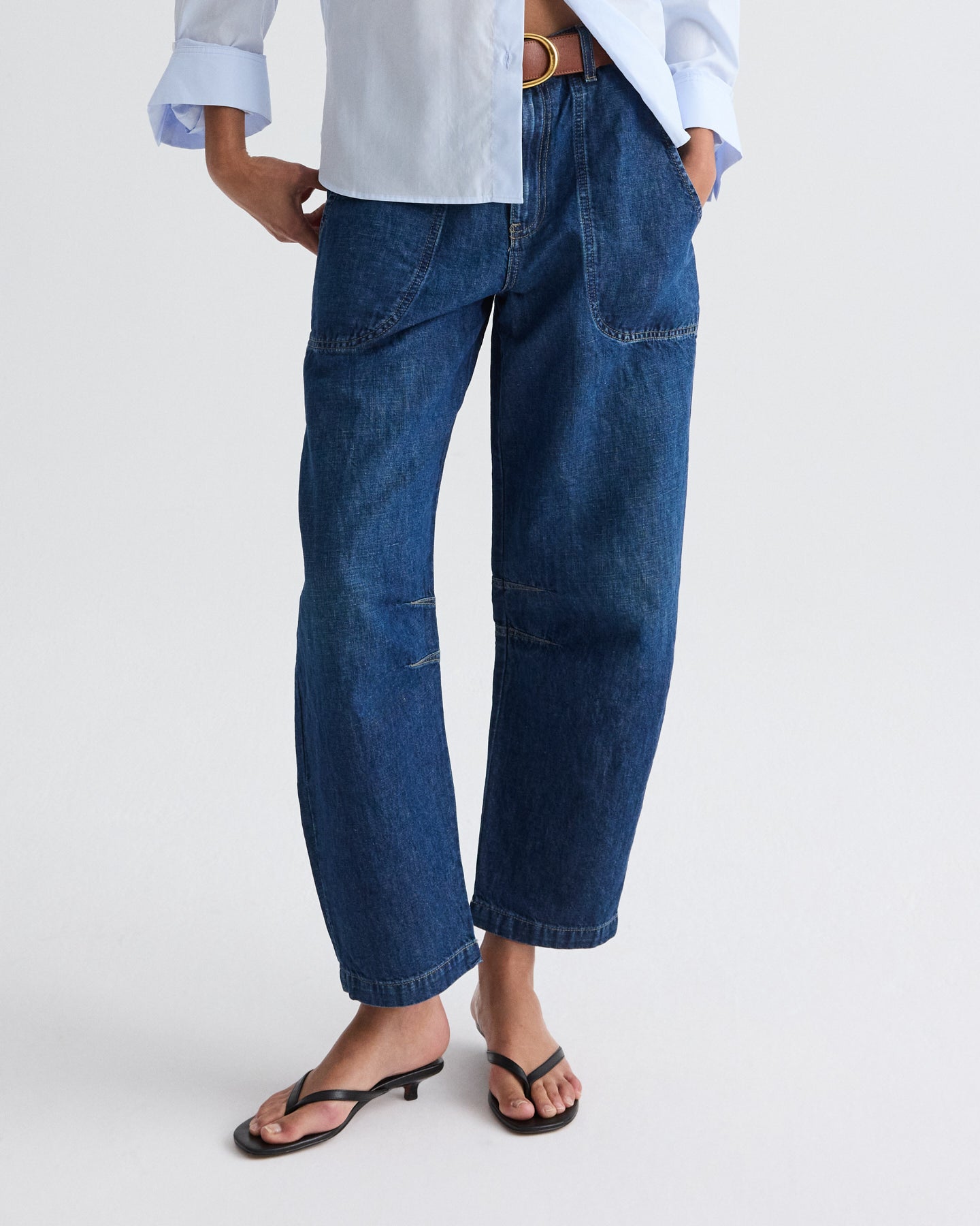 TWP Dark wash Jetties Beach Pant in Linen Cotton Denim view 1