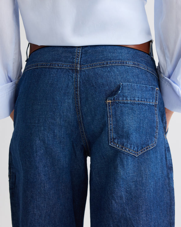 TWP Dark wash Jetties Beach Pant in Linen Cotton Denim view 4