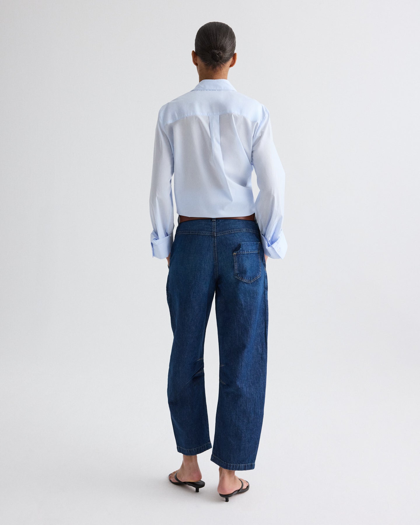 TWP Dark wash Jetties Beach Pant in Linen Cotton Denim view 5