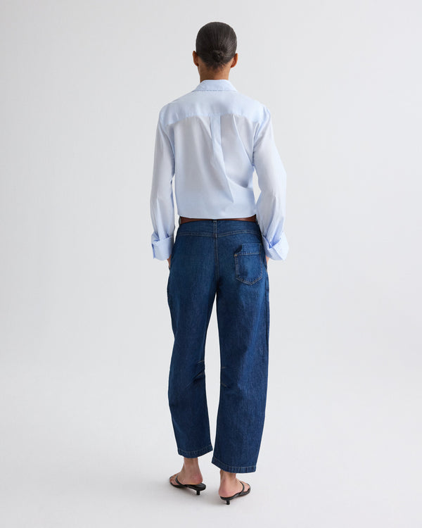 TWP Dark wash Jetties Beach Pant in Linen Cotton Denim view 5