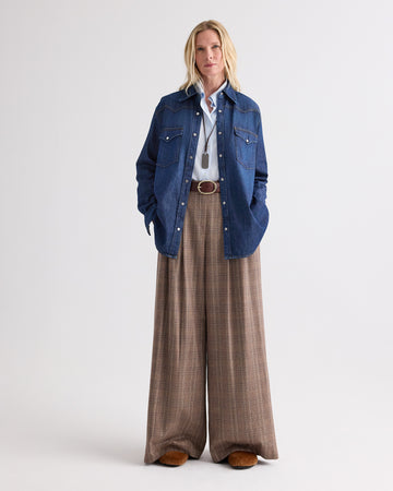 TWP Dark wash OG Supersized Ranchers Shirt in Denim Shirting view 4