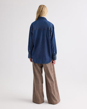 TWP Dark wash OG Supersized Ranchers Shirt in Denim Shirting view 5