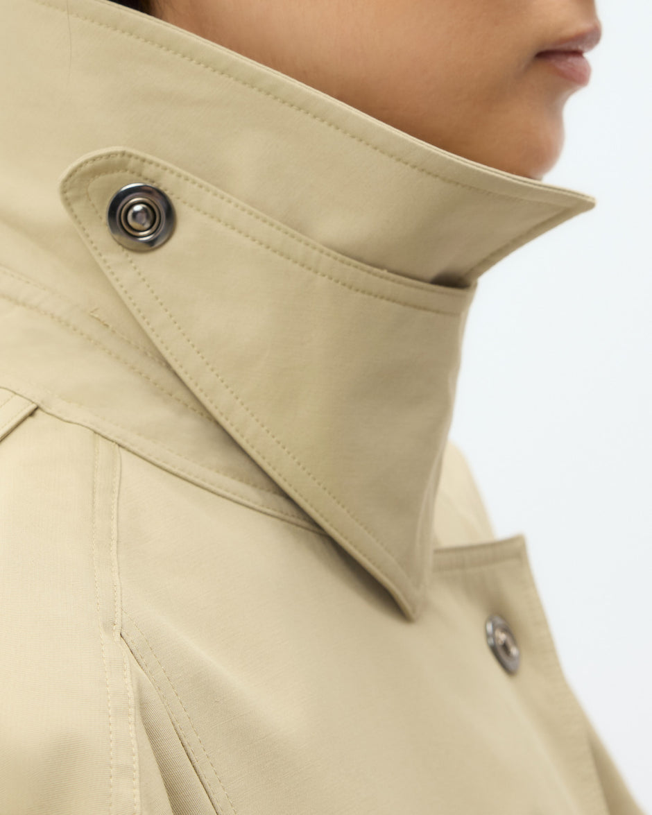 TWP Olive Long Bogie Coat in Waterproof Canvas view 3