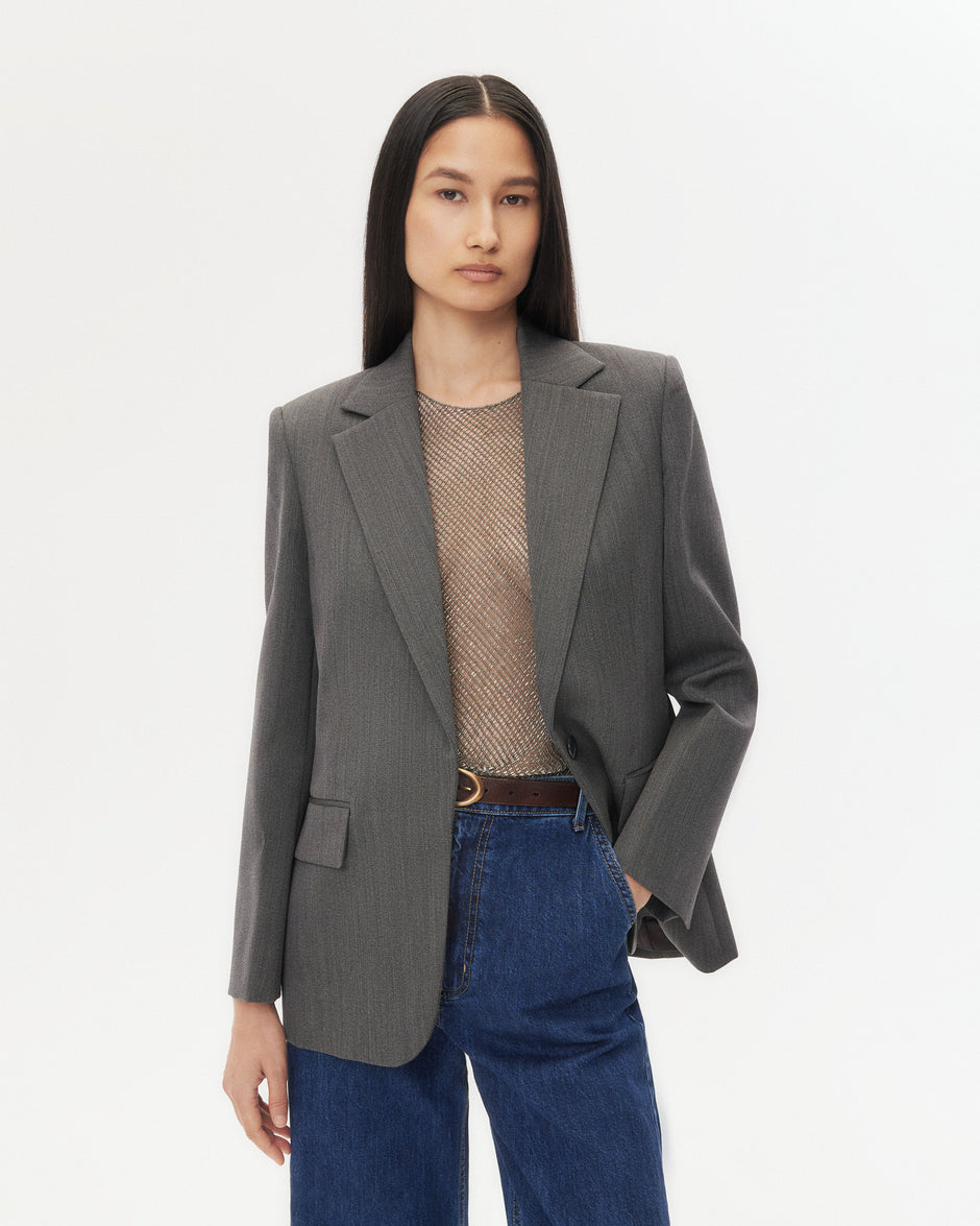 TWP Medium heather grey Jillian Blazer in Structured Wool Suiting view 2
